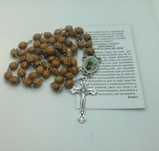 Saint Clare olive Wood Rosary Sacred Beads Jerusalem Necklace Oval Catholic Mary