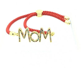 Gold Rhinestone Multi-Color MOM Red Rope Adjustable Bracelet Mothers Day Gift 