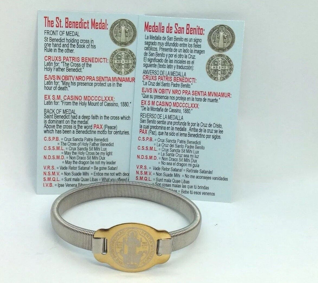 St Benedict medal men's bracelet protection stainless steel stretch Catholic 12