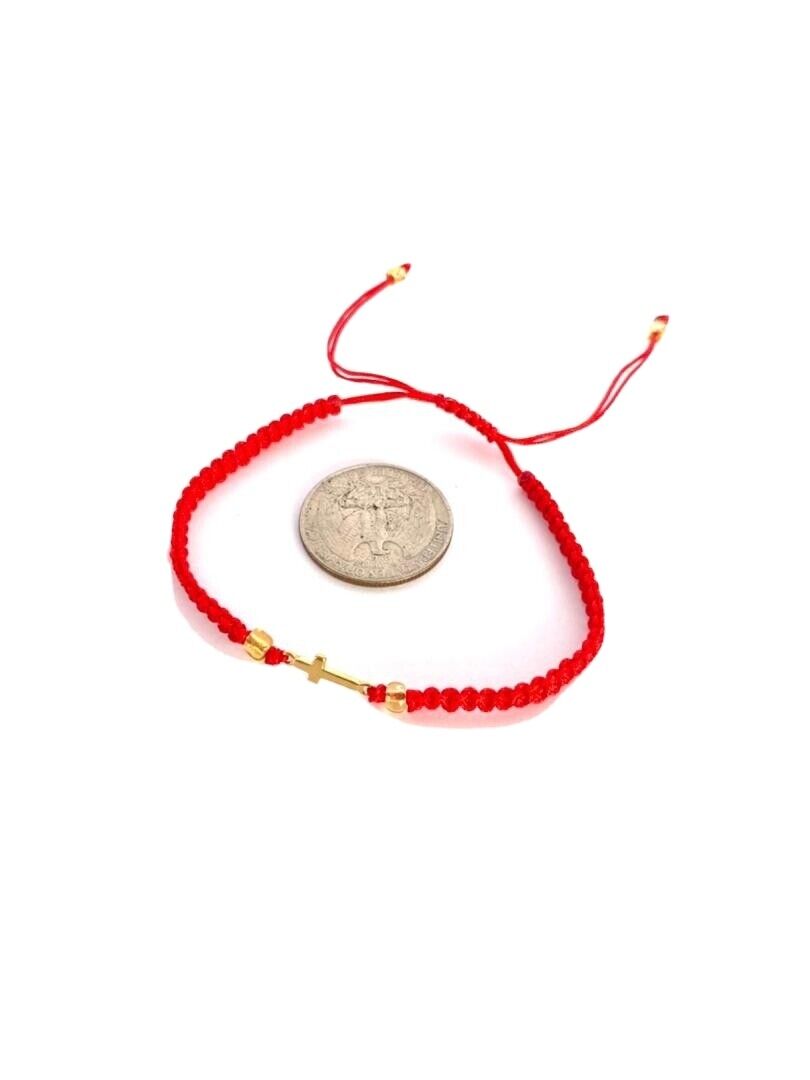 Red String Bracelet with Gold Plated Cross Adjustable Protection Pulsera Roja 