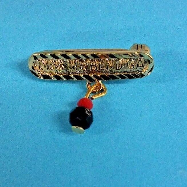 18k Gold Plated Simulated Azabache Evil Eye Protection Baby Pin DIOS ME BENDGA 