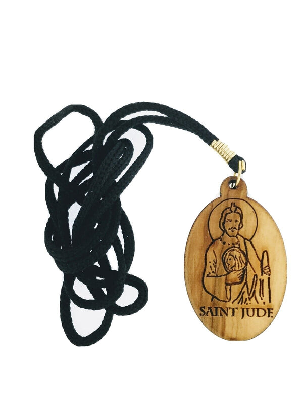 12 X Saint Jude Olive Wood Medal Pendant Necklace Jerusalem San Judas Tadeo Cord