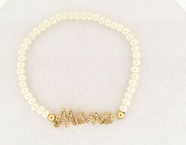 Mamá Acrylic White Pearl Stretch Bracelet Mothers'day GIFT Regalo para Mamá 