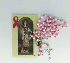 CATHOLIC RELIGIOUS  ST SAINT AGATHA Pink ROSARY Medal FOR BREAST CANCER