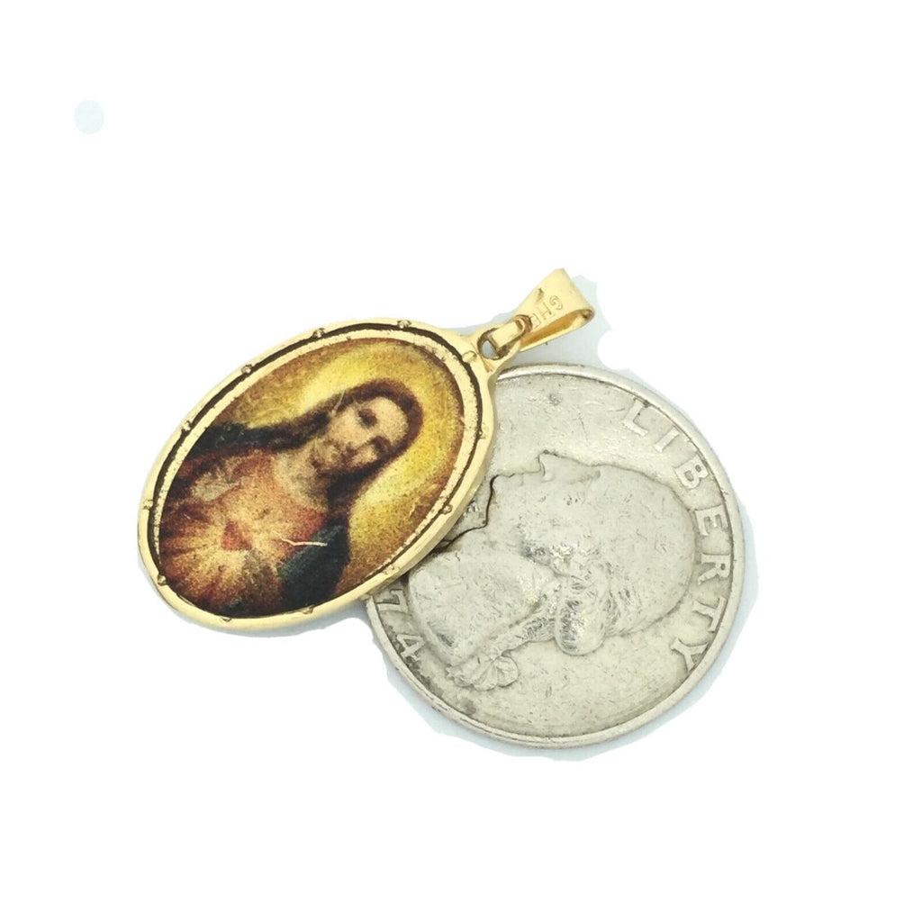 Sacred Heart of Jesus Sagrado Corazon Medal 18K Gold Plated with 20 inch Chain