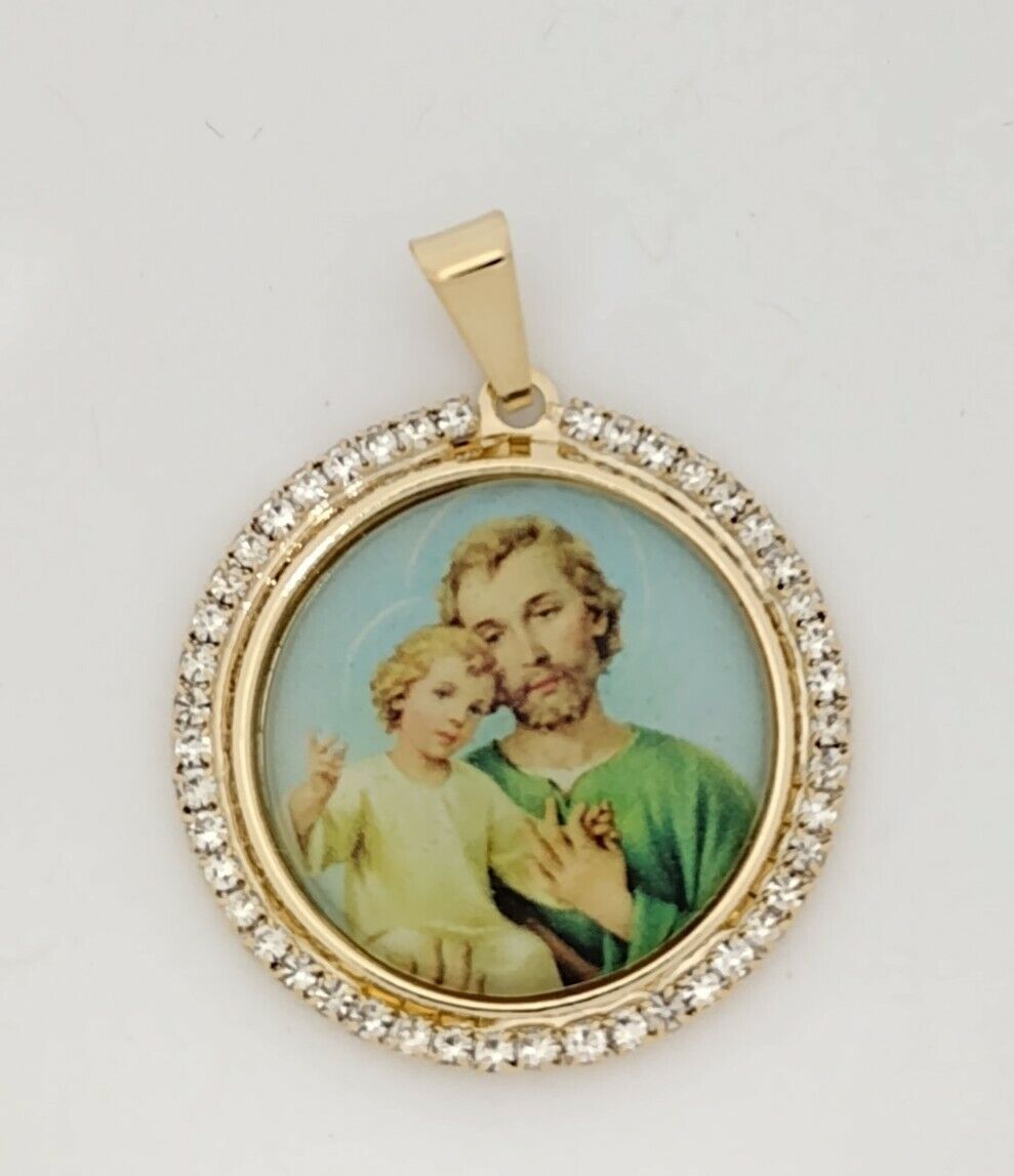 14k gold Plated Saint Joseph  Catholic Medal Necklace Medalla de San José Father