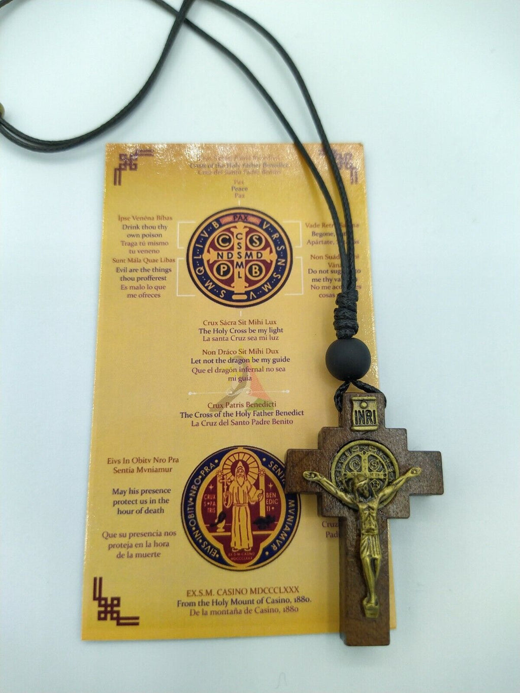 St.Saint Benedict Medal Wooden  Crucifix cross Necklace Cruz medalla San Benito