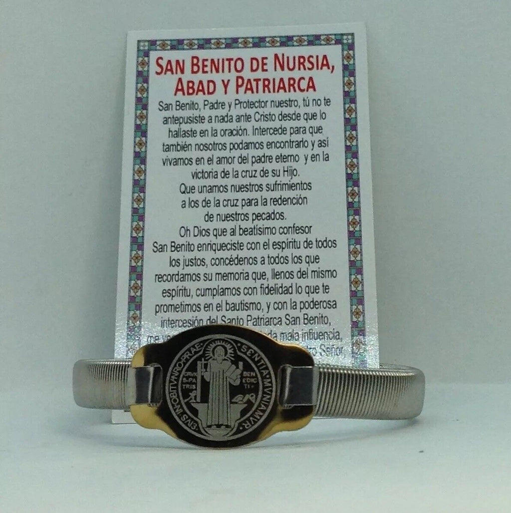 St Benedict medal men's bracelet protection stainless steel stretch Catholic 12