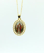 Saint Barbara Santa Barbara Chango Oval Medal Gold Plated Pendant Necklace Chain