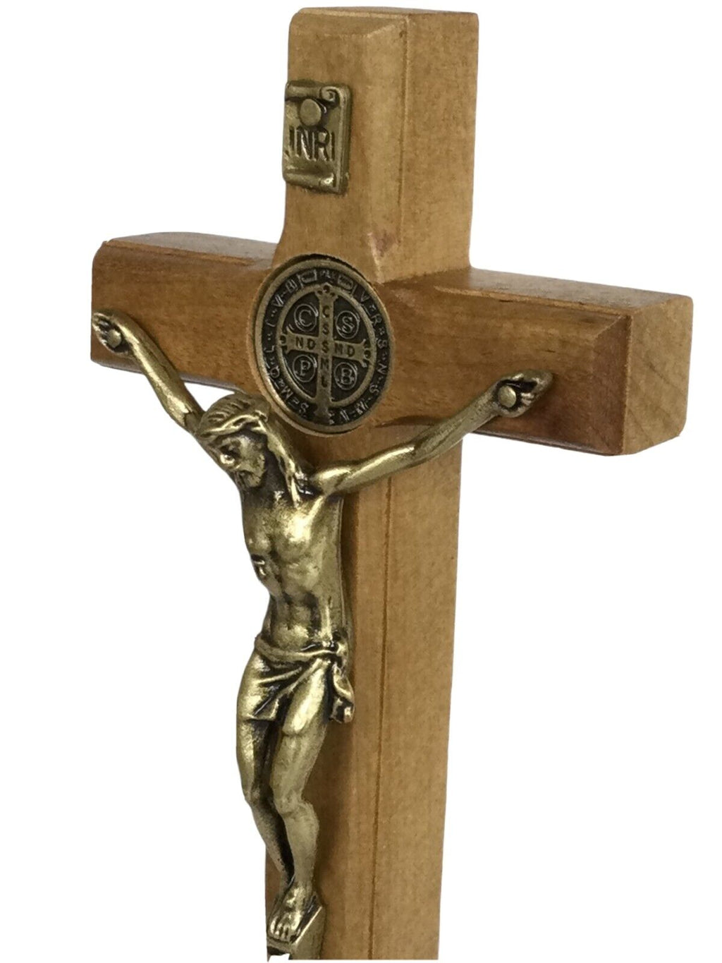 St.Saint Benedict Medal Wood Cross Crucifix Standing  medalla Cruz San Benito