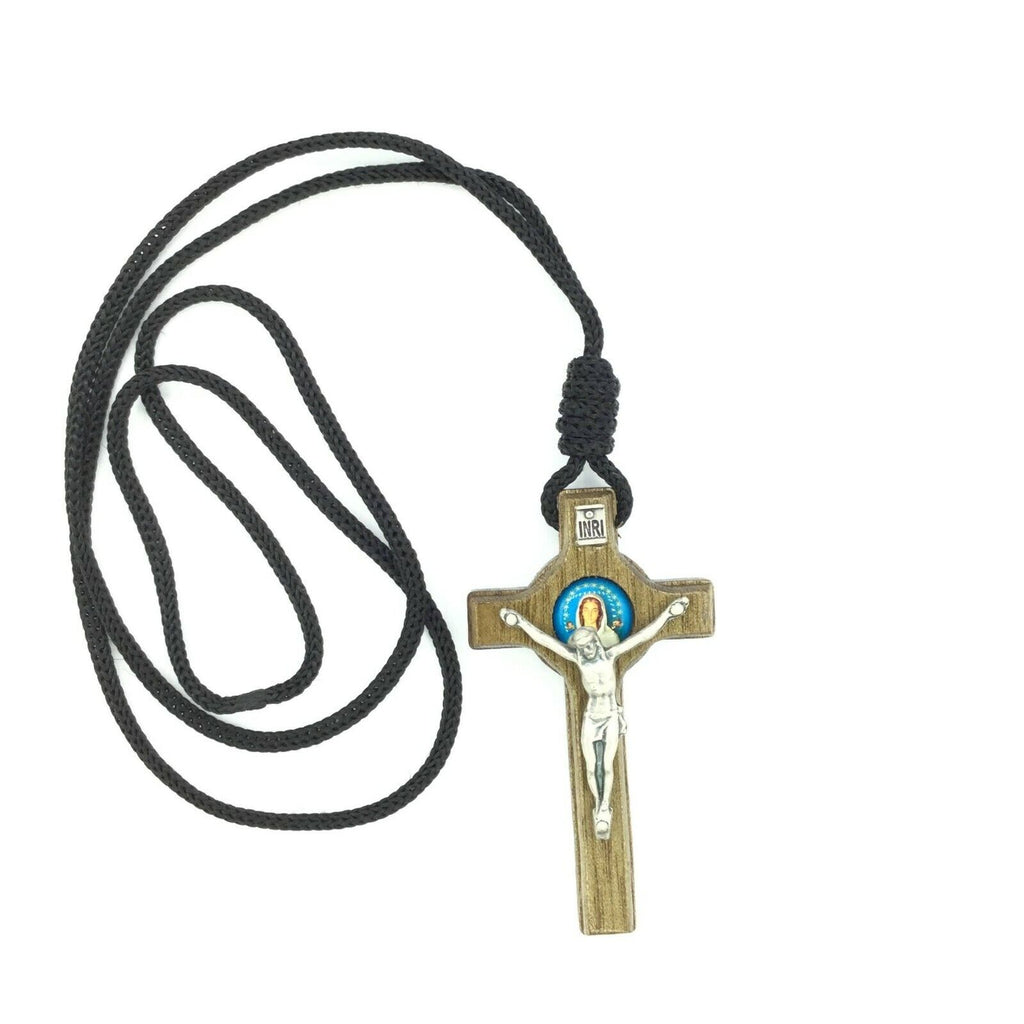 3" Rosa mistica wooden Wood CROSS Crucifix black cord Mystical ROSE CRUZ 🇻🇪 