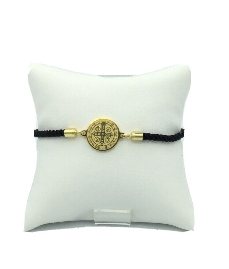 Saint St Benedict Bracelet Adjustable black Cord Medal Pulsera negra  San Benito