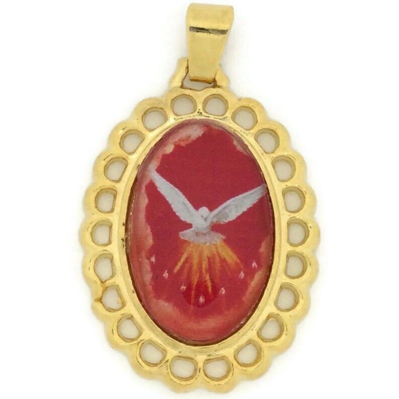 Holy Spirit Dove Medal Confirmation Espíritu Santo Gold Plated Pendant Necklace 