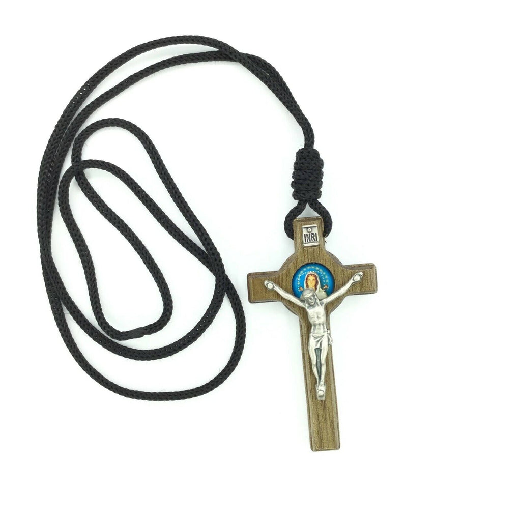 3" Rosa mistica wooden Wood CROSS Crucifix black cord Mystical ROSE CRUZ 🇻🇪 