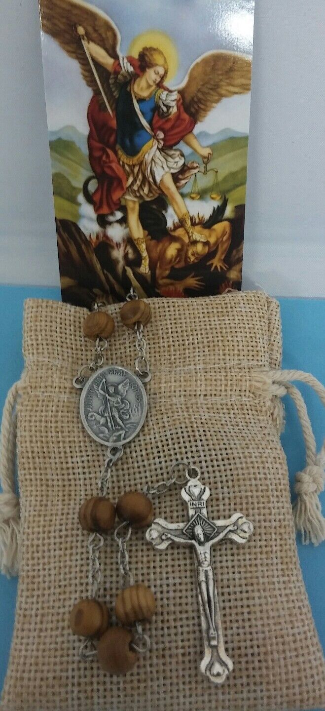  Saint Michael Rosary olive wood made in Jerusalem- San Miguel Rosario de madera