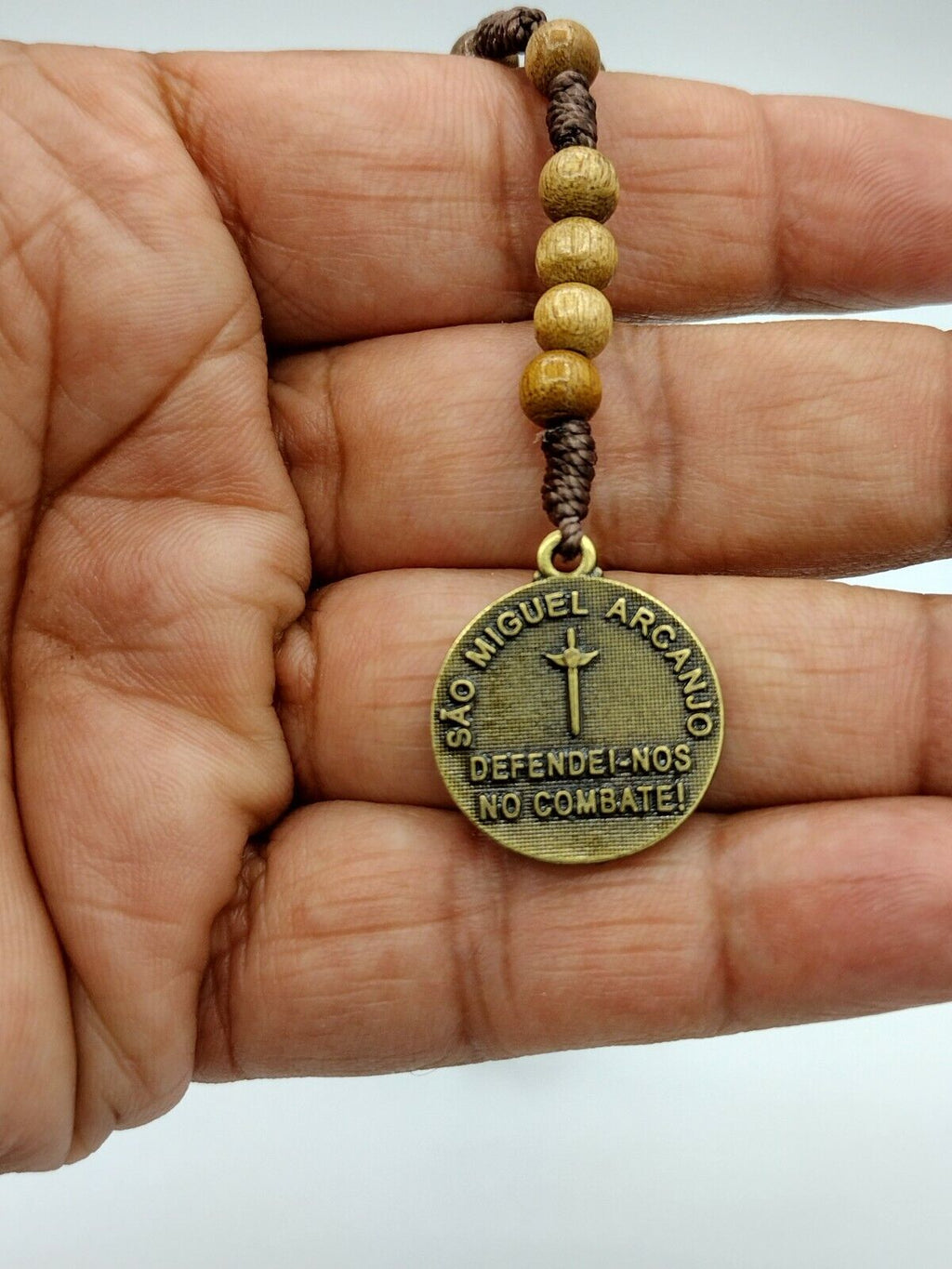 Brown Wood St Saint Michael Archangel Rosary Beads Chaplet coronilla San Miguel