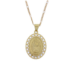 14k Gold Plated Virgen De Guadlalupe Oval Medal Pendant Chain Necklace 