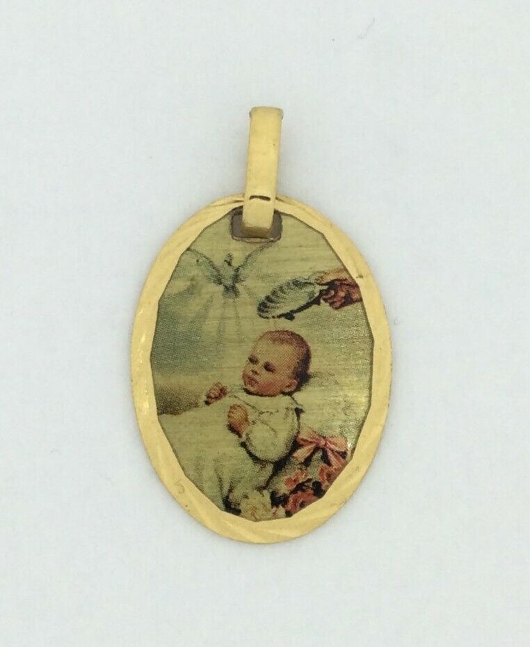 18k Gold Plated Baptism Gift Catholic Medal Pendant Necklace Regalo de Bautizo