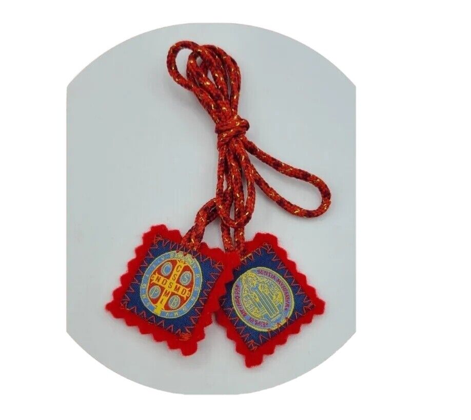 St.Saint Benedict Medal Red Cloth Scapular Necklace escapulario de San Benito
