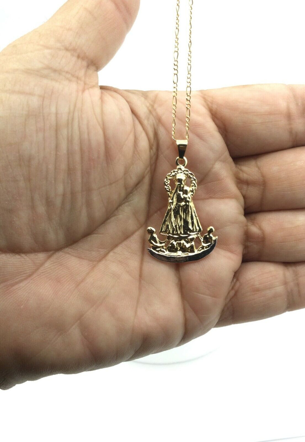 18k Virgen Caridad Del Cobre Our Lady of Charity Yoruba Pendant Necklace Medal