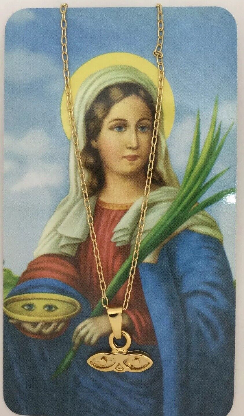 18K GOLD PLATED GOLD ENAMEL ST LUCY LUCIA EVIL EYE PROTECTION PENDANT BABY NECKL