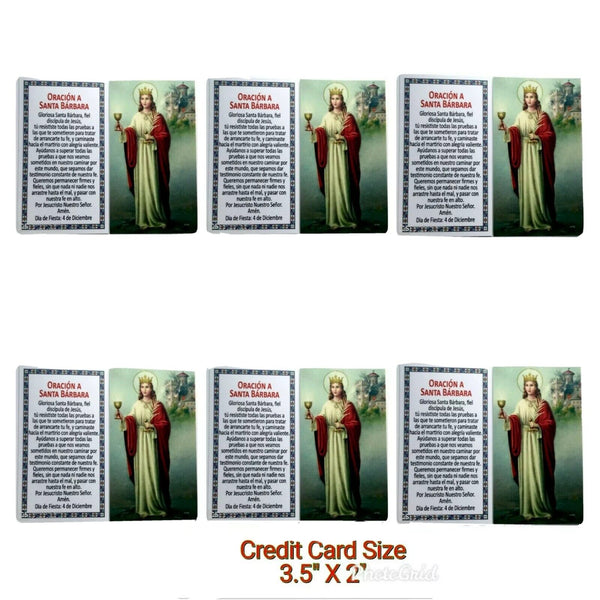 6 Santa Bárbara Estampa  Laminated Saint Barbar Prayer Holy card 3.5"X2" Spanish