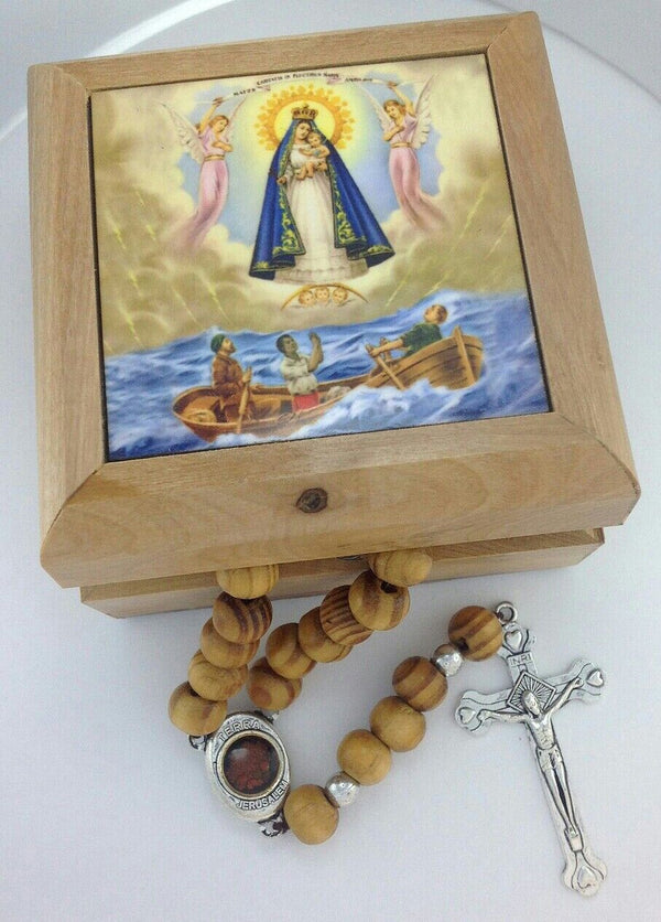 Rosary Box - Bethlehem Olive Wood (Caridad del Cobre Caja para Rosario de madera