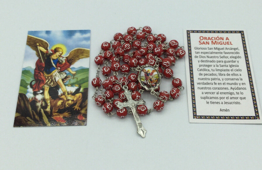Saint St.Michael Archangel Red Rosary San Miguel arcángel Necklace Protection
