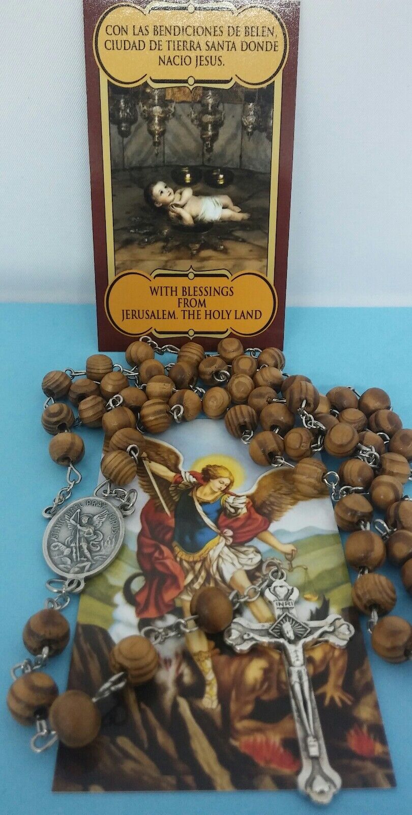  Saint Michael Rosary olive wood made in Jerusalem- San Miguel Rosario de madera