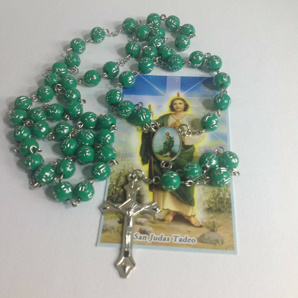 St.Saint JUDE GREEN CATHOLIC  ROSARY Necklace San Judas Rosario oración 🙏