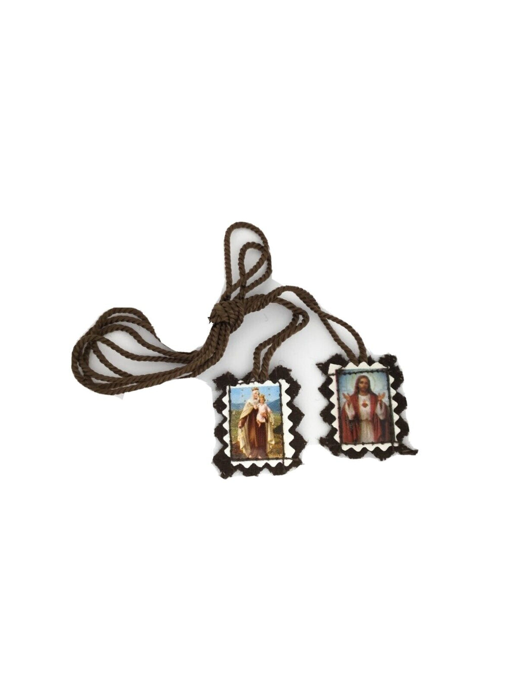 2 X Sacred Heart Of Jesus & Our Lady Of Mount Carmel Brown Scapular Escapularo
