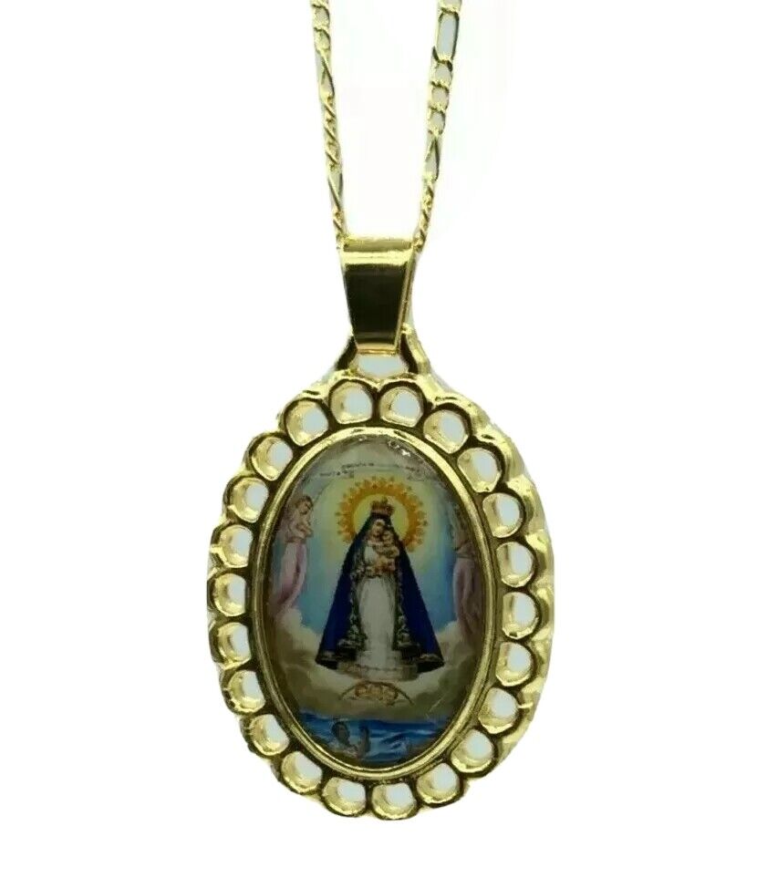 Caridad del Cobre Medal Catholic Religious Gold Plated Pendant Necklace Cruz