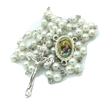 Virgen de Loerto Faux White Pearl Rosary Necklace Catholic home Protection Casa