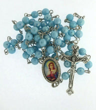 Saint Lucy Santa Lucia Blue Rosary Necklace Catholic Medal Eye Protection