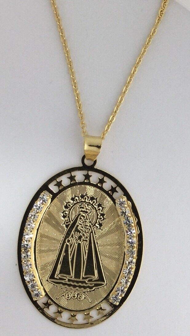 Caridad del Cobre Medal Necklace 18K Gold Plated Medalla -20 inch Chain Maria