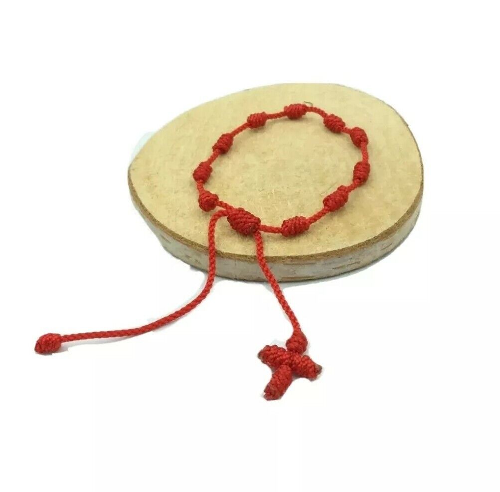 2 X Lucky Charms Rosary Red Bracelet, Pulsera Decenario, Cross Bracelet Knotted 
