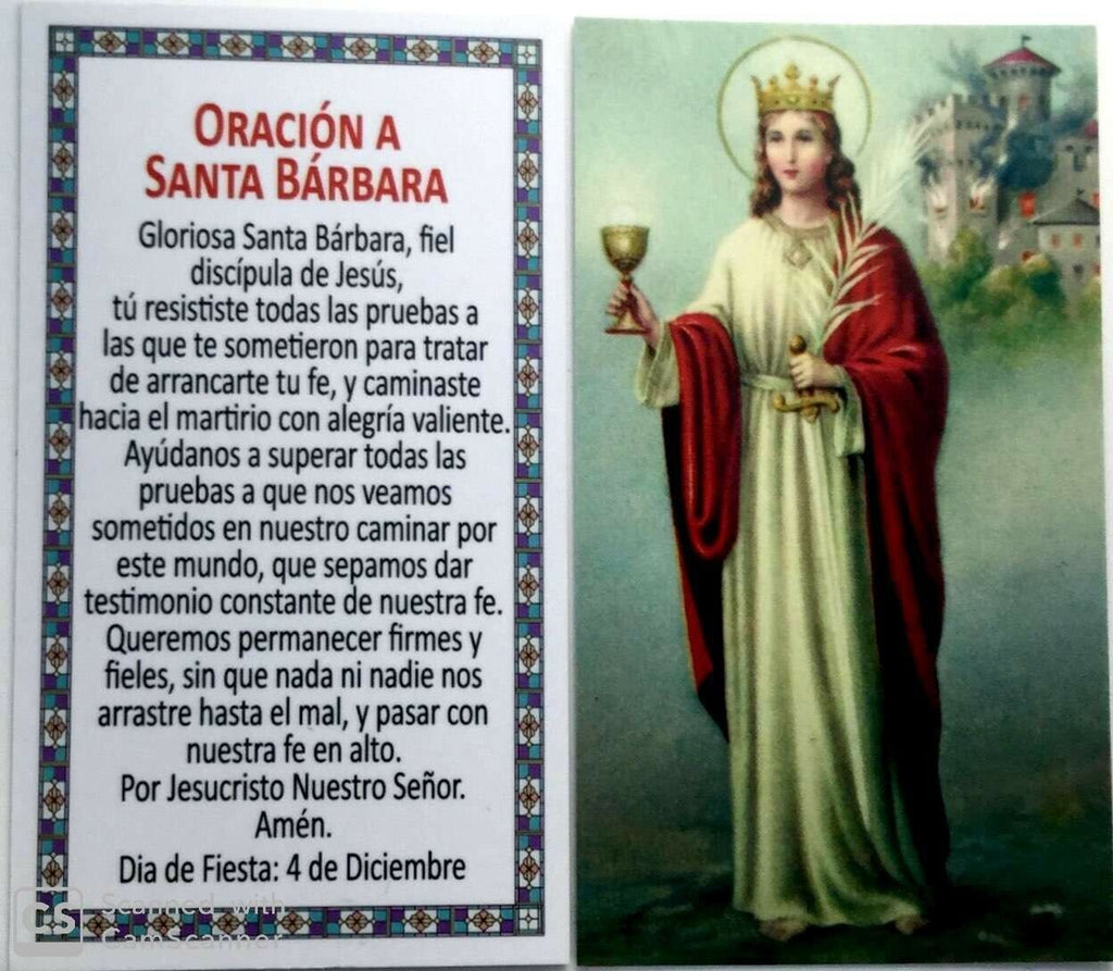 6 Santa Bárbara Estampa  Laminated Saint Barbar Prayer Holy card 3.5"X2" Spanish