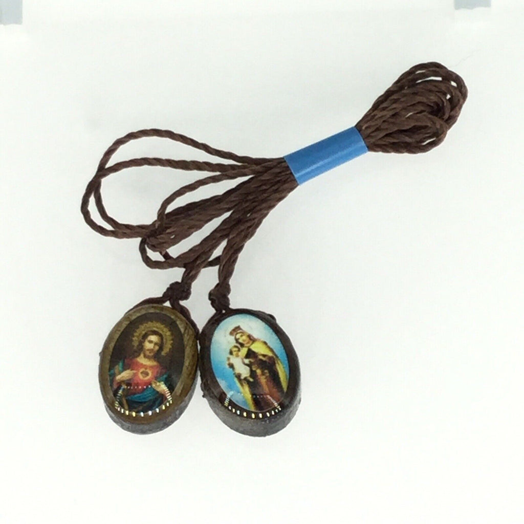 Sacred Heart of Jesus Christ Virgen of Mt. Carmel Wood Scapular escapulario Mary