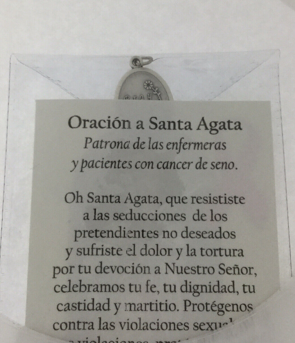 3 X Catholic Religious Medal Pendants Prayer Holy Card Saint Agatha Cancer Heal