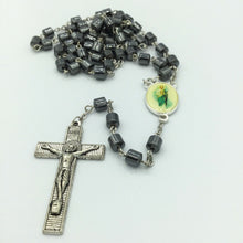 Saint Jude Rosary Hematite San Judas Necklace with Case Cross Jesus Catholic 22