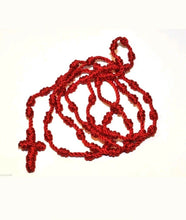 2 X Rosary RED cord rope knotted Rosary Necklace catholic JESUS Cross Religious 