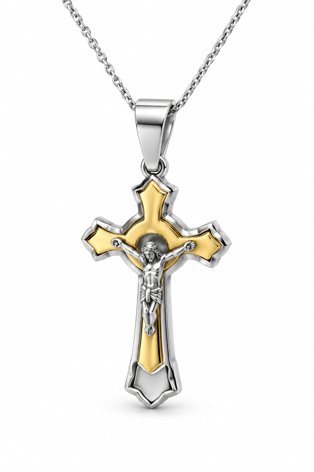Jesus Cross Crucifix Religious Pendant 19" Chain Necklace Cruz Stainless Steel