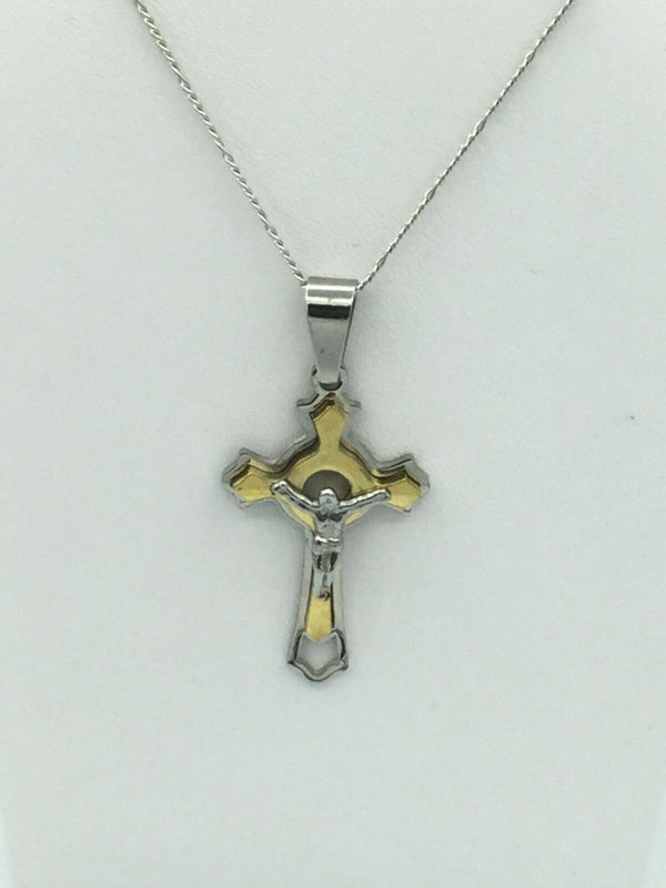 Jesus Cross Crucifix Religious Pendant 19" Chain Necklace Cruz Stainless Steel