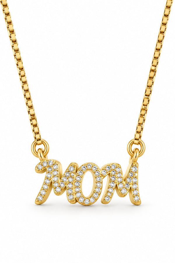 14k Gold Plated CZ Mom pendant charm necklace, Mother's day gift,  Mama 
