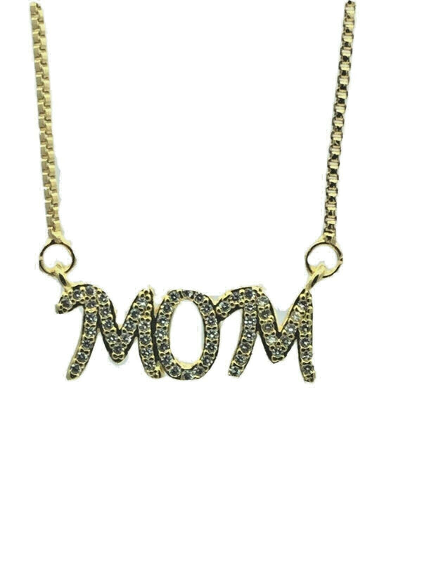 14k Gold Plated CZ Mom pendant charm necklace, Mother's day gift,  Mama 