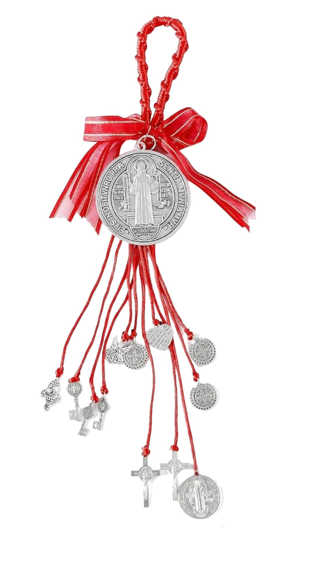 Saint Benedict red door ornament and home blessing medal