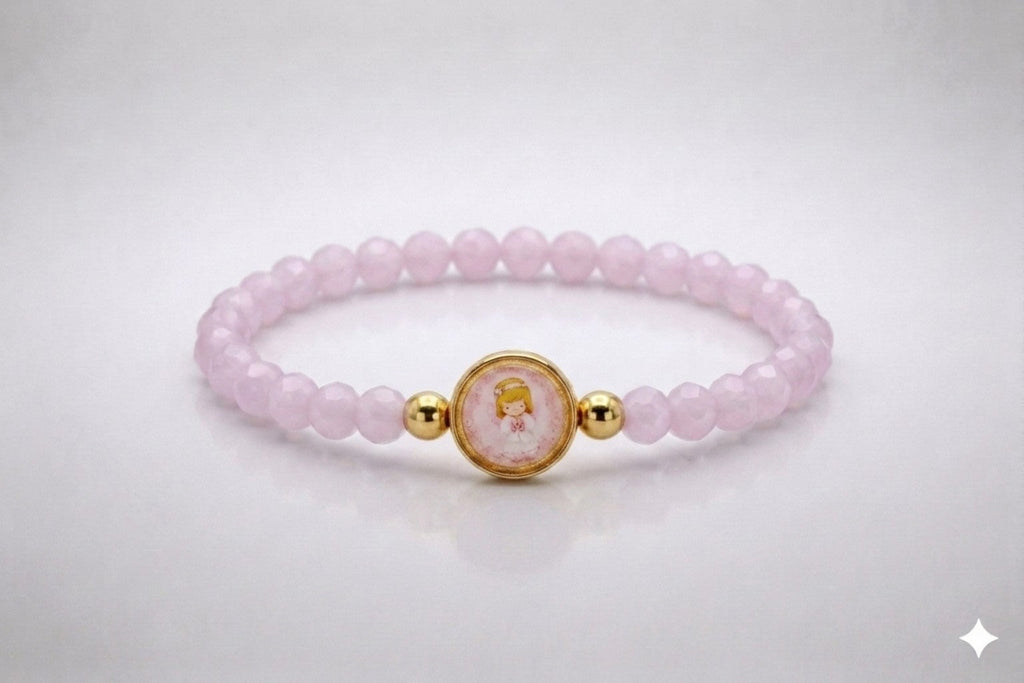 Baby Angel Girl Pink children’s bracelet close-up