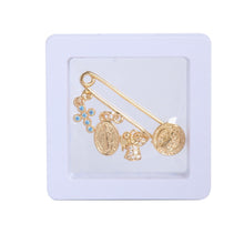 Blue cross Saint Benedict baby blessing pin in presentation gift box