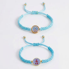 Baby blue Miraculous Medal macramé cord bracelet