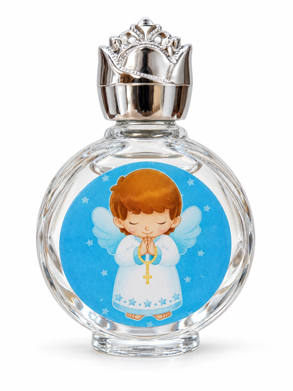 Baby Boy Angel glass holy water bottle with silver-tone cap